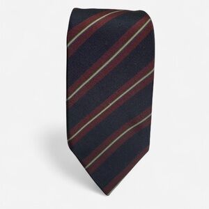 Vintage Burberry Irish Poplin Burgundy and Navy Tie with Stripes